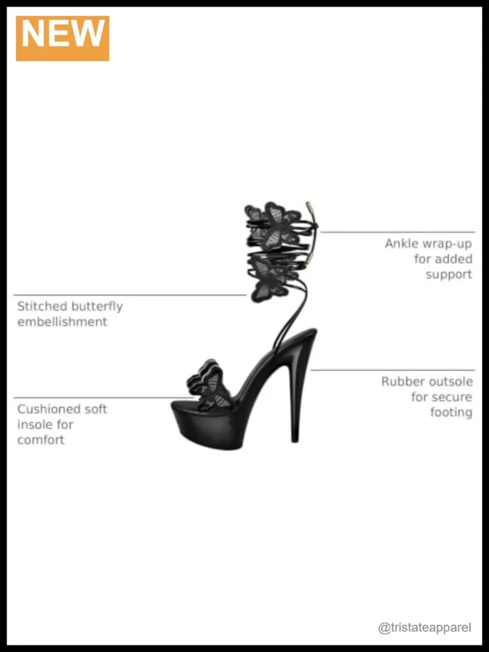 MissHeel Butterfly Faux Leather Platform Stiletto Heels Lace Up Sandals